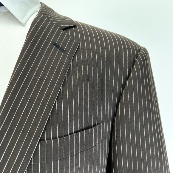 Brown Striped Wool-Cashmere Suit w/ Wide Leg Pants - Ralph Lauren (Black Label) - Picture 3 of 16